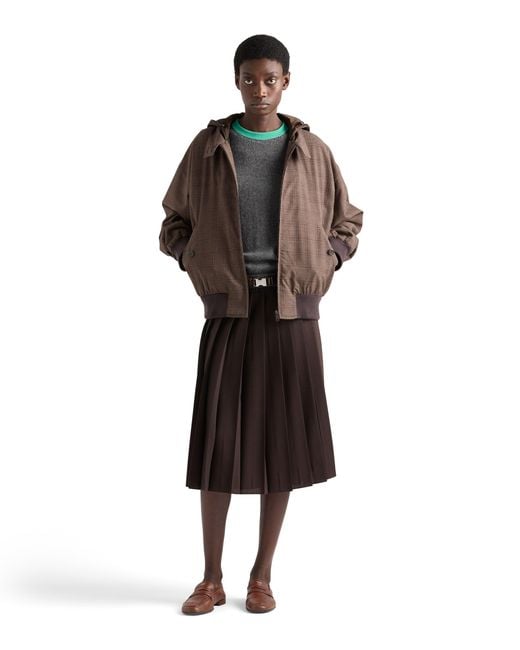 Prada Black Pleated Rush Stitch Midi Skirt