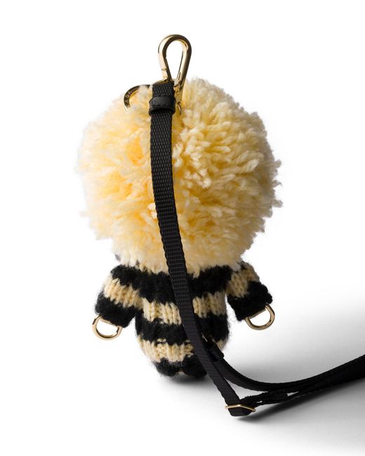 Prada White Soft Robot Knit Keychain Charm