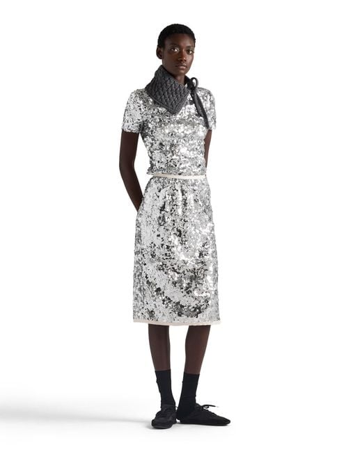 Prada Gray Embroidered Sequin Top