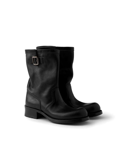 Prada Black Leather Mid-Calf Boots