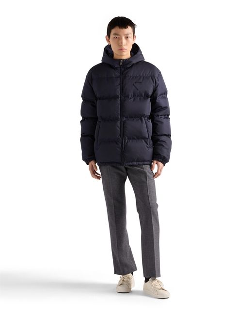 Prada Blue Medium-Weight Hooded Re-Nylon Down Jacket for men