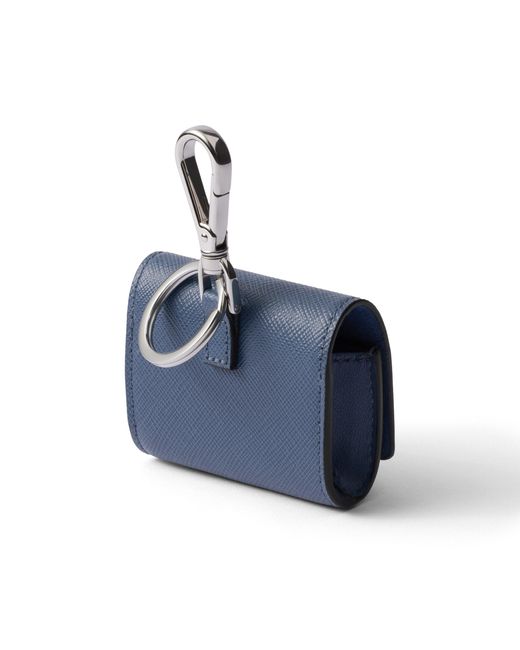 Prada Blue Saffiano Leather Headphone Case With Keychain, Aviation for men