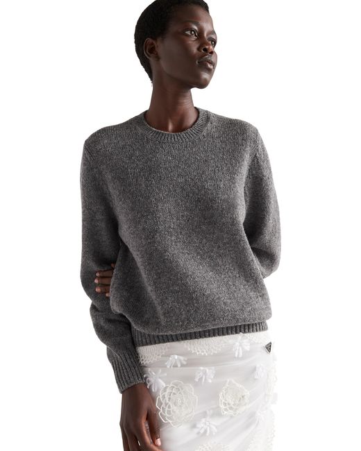 Prada Gray Wool And Cashmere Crew-Neck Sweater