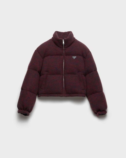 Prada Red Cropped Cashmere And Wool Down Jacket