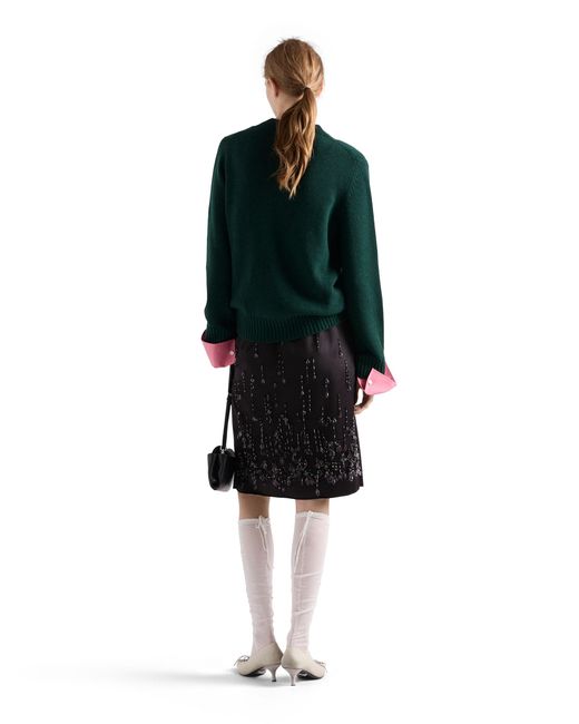Prada Black Satin Skirt With Embroidery