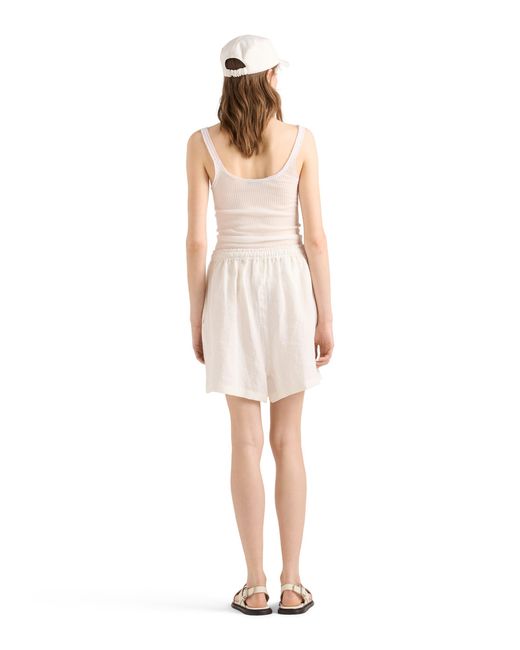 Prada White Embroidered Slubbed Linen Shorts