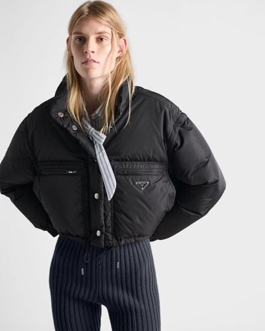 Prada Black Cropped Re-Nylon Down Jacket