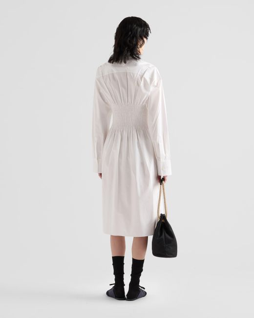 Prada White Kleid Aus Baumwoll-Canvas