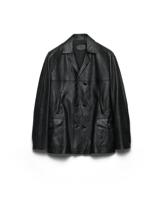 Prada Black Double-Breasted Nappa Leather Caban Jacket for men