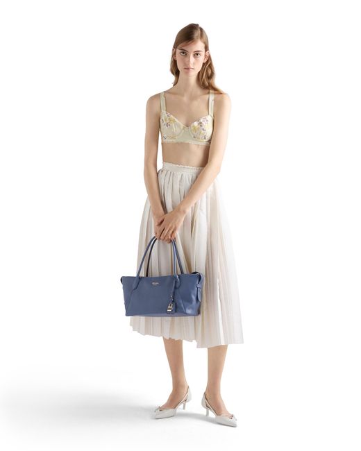 Prada Blue Ouvert Large Leather Tote Bag