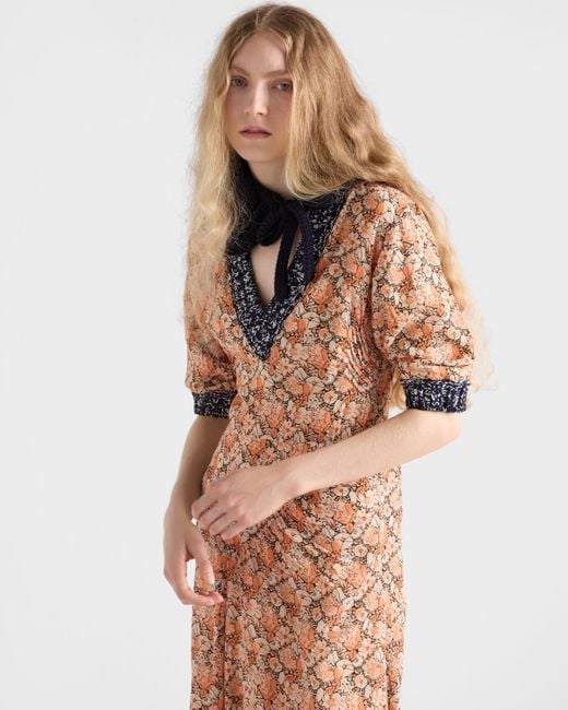 Prada White Printed Georgette Dress