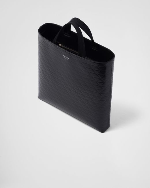 Prada Black Leather Triangle Tote Bag for men