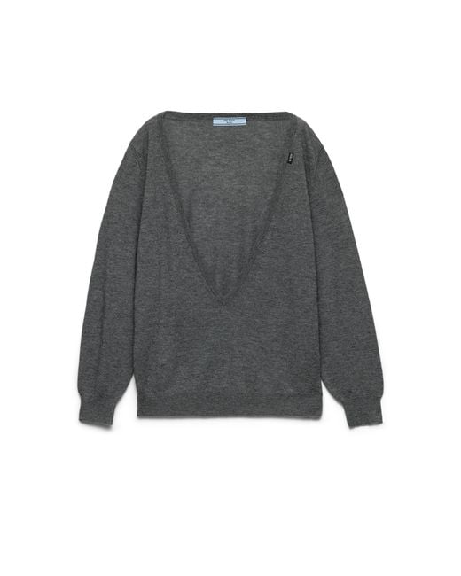 Prada Gray Cashmere V-Neck Sweater, Slate
