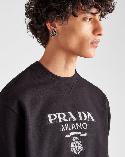 Prada Black Oversized Cotton Jersey Logo Sweatshirt for men