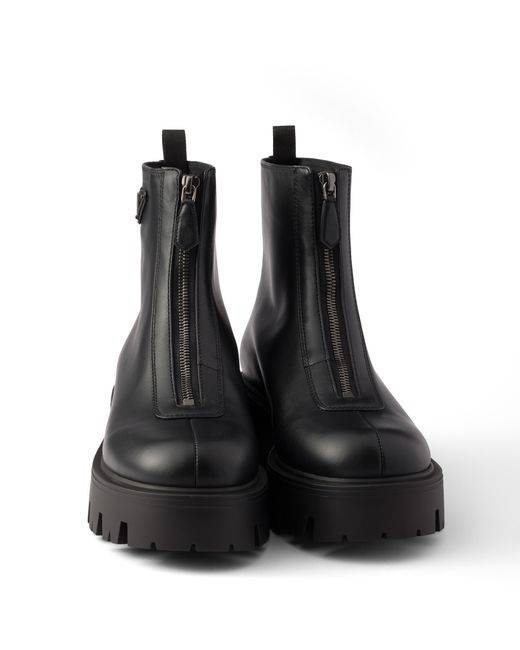 Prada Black Leather Zipper Booties