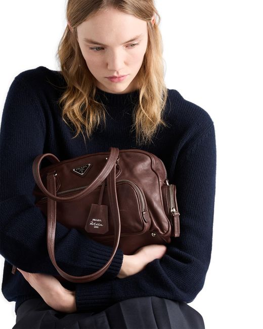 Prada Brown Large Washed Leather Top-Handle Bag