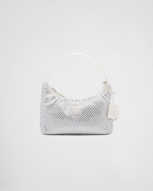Prada White Satin Mini-bag With Artificial Crystals