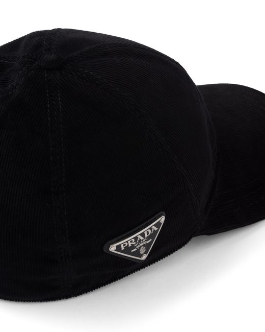 Prada Black Corduroy Baseball Cap for men