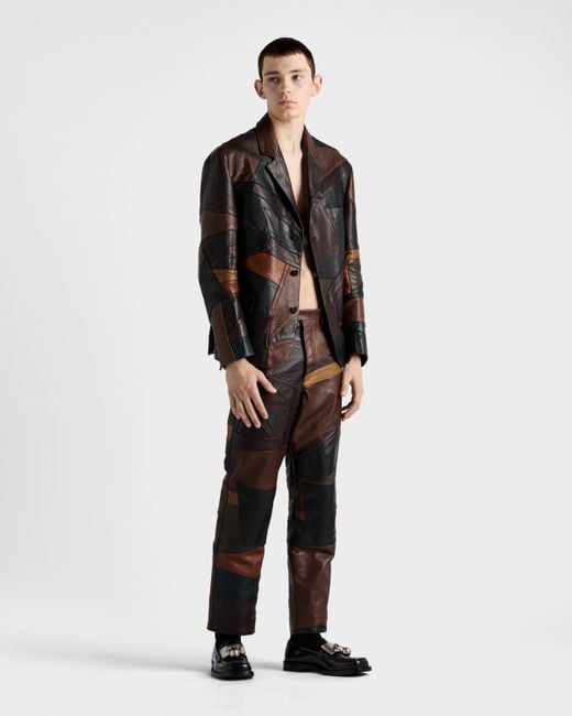 Prada Brown Patchwork Leather Jacket for men