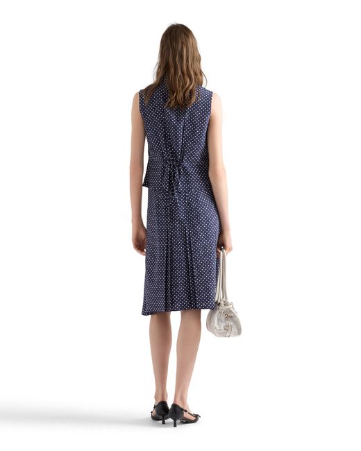 Prada Blue Sleeveless Polka-Dot Marocain Silk Shirt
