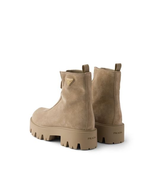 Prada Natural Suede Booties With Zip