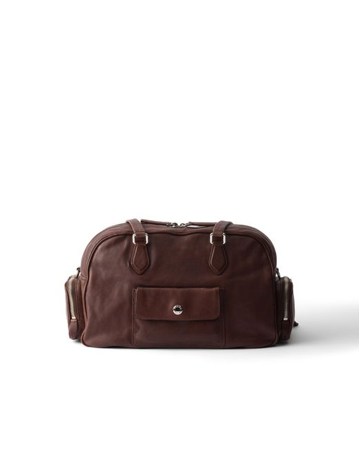 Prada Brown Large Washed Leather Top-Handle Bag