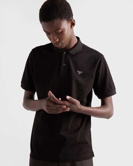 Polo De Algodon Con Logo Prada de hombre de color Black