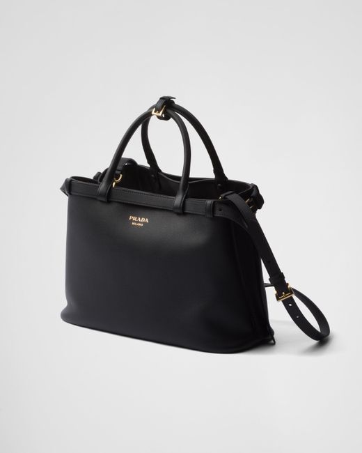 Prada Black Mittelgroße Buckle Handtasche Aus Leder Mit Doppeltem Gürtel