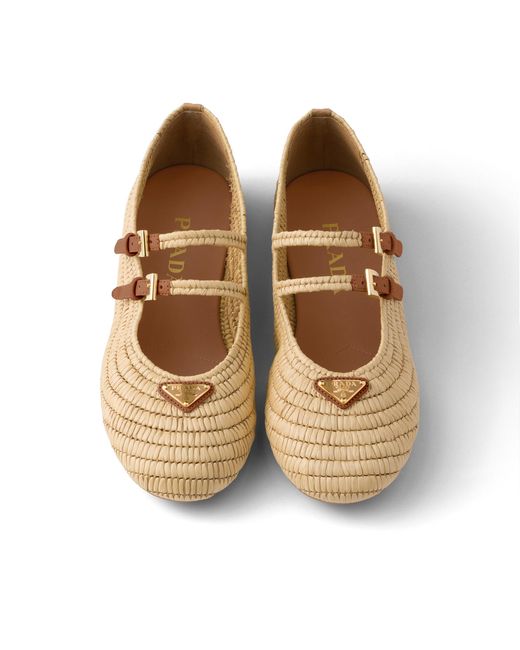 Prada Natural Crochet Ballerinas, Size 35