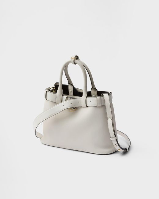 Prada Gray Kleine Buckle Handtasche Aus Leder Mit Gürtel