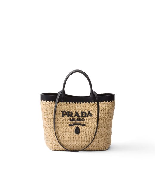 Prada White Small Crochet And Leather Tote Bag