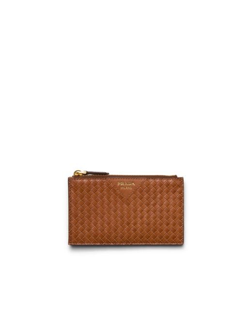Prada Brown Woven Madras Leather Card Holder