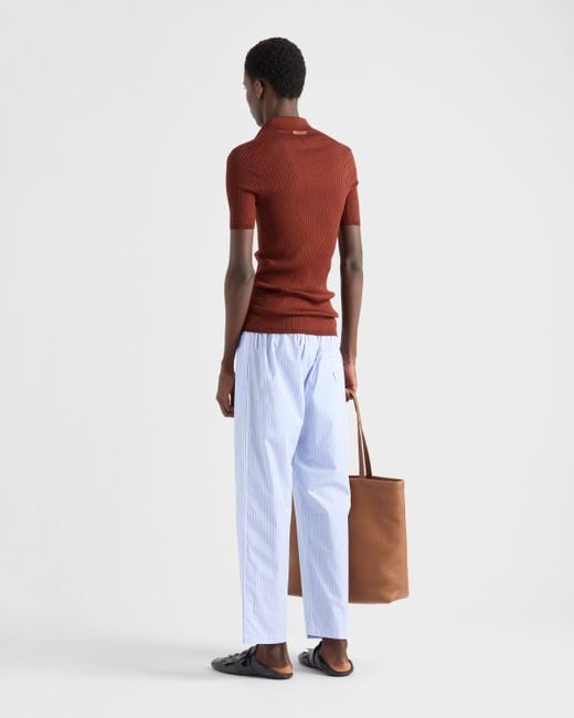 Polo En Maille Côtelée De Coton Prada pour homme en coloris Red