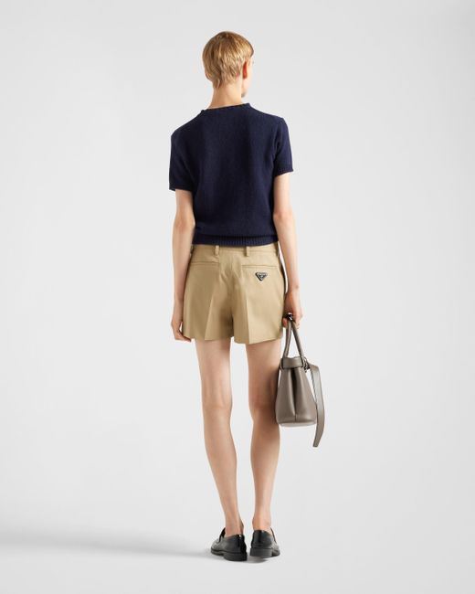 Prada White Twill Shorts With Leather Belt