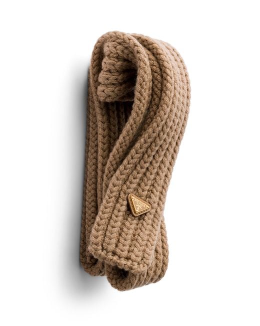 Prada White Wool Scarf, Camel