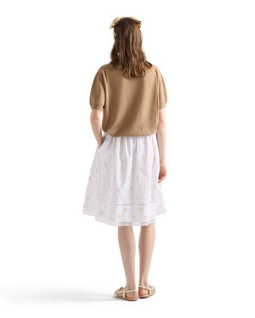 Prada White Embroidered Poplin Skirt