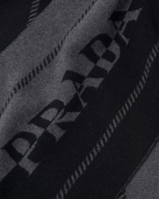 Prada Black Mini Wool Scarf With Jacquard Logo