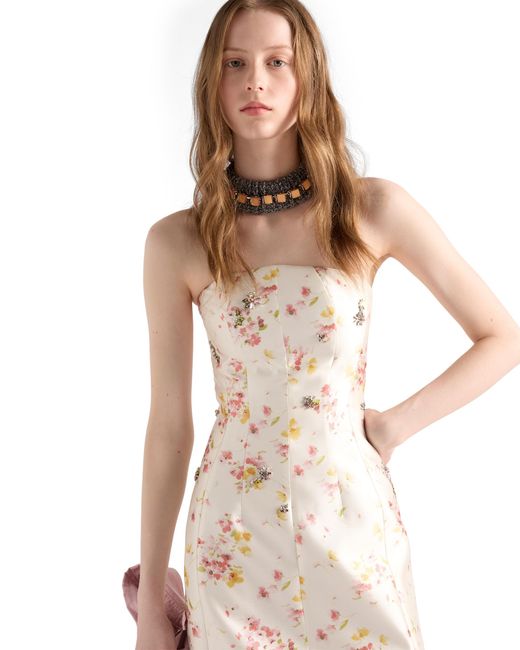 Prada Natural Floral Print Silk And Wool Dress