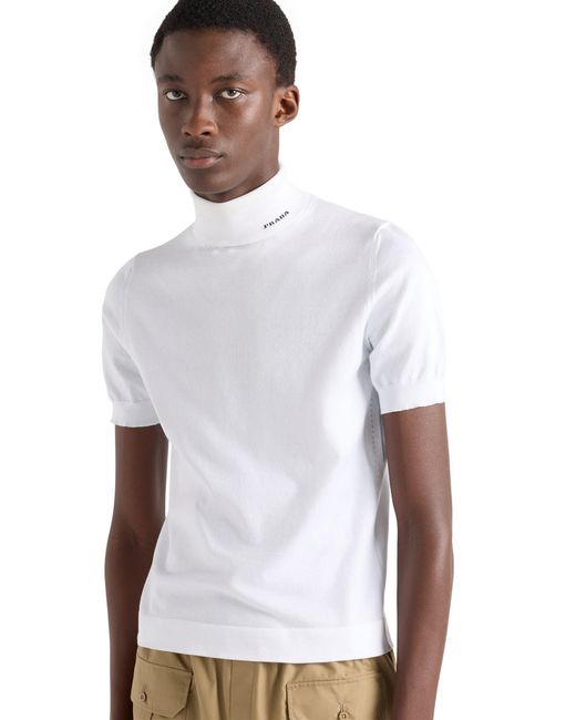 Prada White Cotton Turtleneck Sweater for men