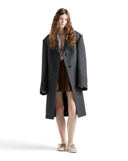 Prada Black Single-Breasted Chevron Wool Jacket
