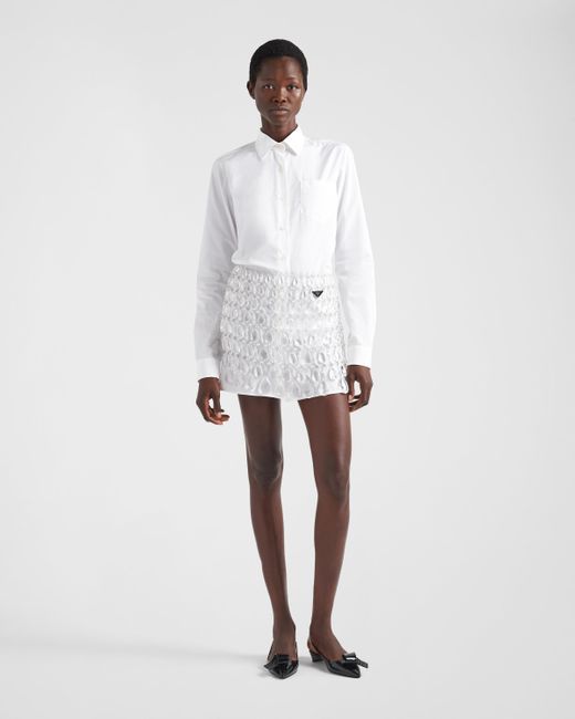Prada White Miniskirt With Jeweled Fringe