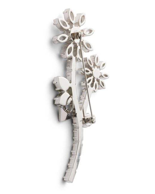 Prada White Metal Brooch With Crystals