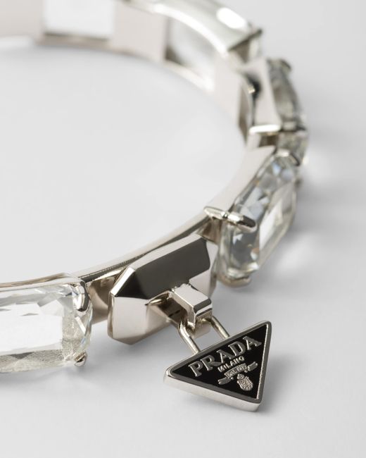 Prada Metallic Metal Bracelet With Crystals