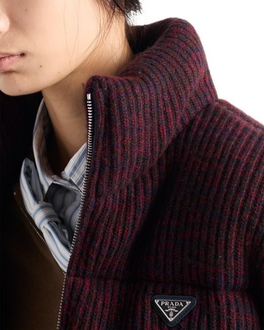 Prada Red Cropped Cashmere And Wool Down Jacket