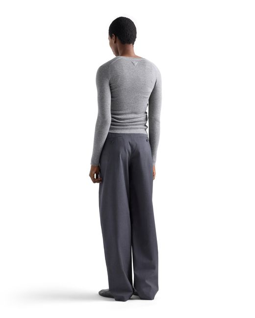 Prada Gray Ribbed Cashmere Cardigan