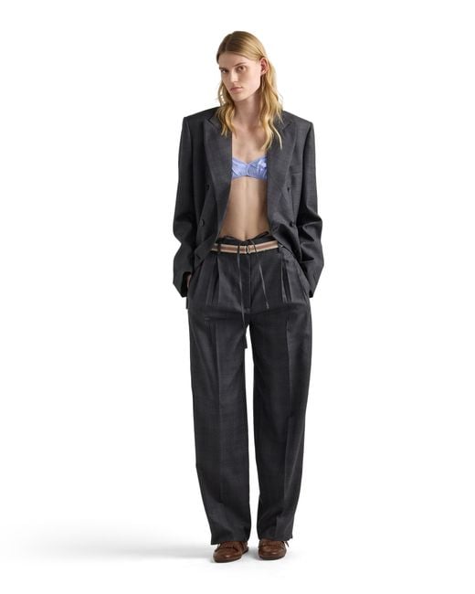 Prada Blue Double-Breasted Checked Wool Jacket