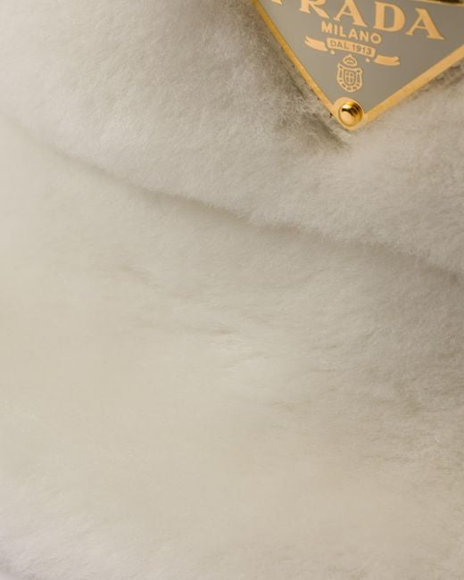 Prada White Shearling Bucket Hat