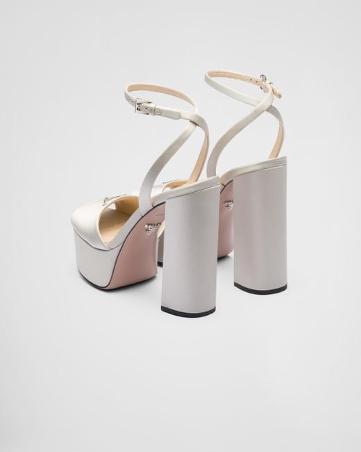 Prada White High-heeled Satin Sandals