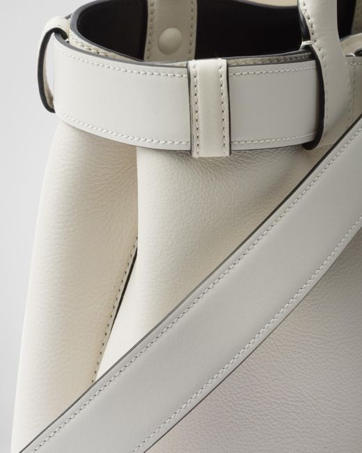 Prada Gray Buckle Medium Leather Handbag With Belt