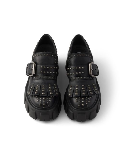 Prada Black Monolith Studded Leather Loafers